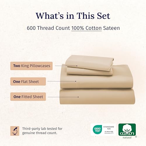 California Design Den California King Sheets, 600 Thread Count 100% Cotton Sateen California King Sheet Set with Deep Pockets, Soft Hotel-Quality Bedding Sheets & Pillowcases (Golden Tan)