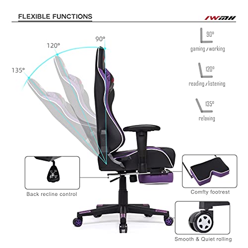 IntimaTe-WM-Heart-Silla-GamingSilla-Gamer-con-Reposapies-Ergonomica-Silla-Giratoria-ReclinableAjustable-PC-Silla-con-Respaldo-Alto-Cojin-Lumbar-Cabeza-Almohada-Purple