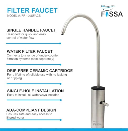 Image of Fossa Opera J Bend RO Tap Kitchen Water Filter Faucet, 100% Lead-Free Drinking Water Faucet Stainless Steel Brushed Nickel Finish Silver