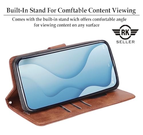 Image of Flip Back Cover Case for /Vivo Y18 5G | PU-Leather Finish & Magnetic Stand with Card Holder | Shockproof | Mobile Case Cover for Vivo Y18 5G (Brown)