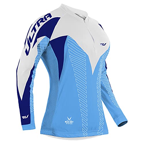 Camisa Ciclismo UPF 15 - Ultra Bikes - Manga Longa (Azul+Branco, GG)