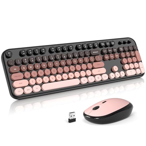 Image of Atelus Wireless Keyboard and Mouse Combo, Typewriter Full Size Retro Keyboard with Number Pad, Ergonomic Design for Windows 7 8 10 11 PC Laptop Desktop, Home and Office Use
