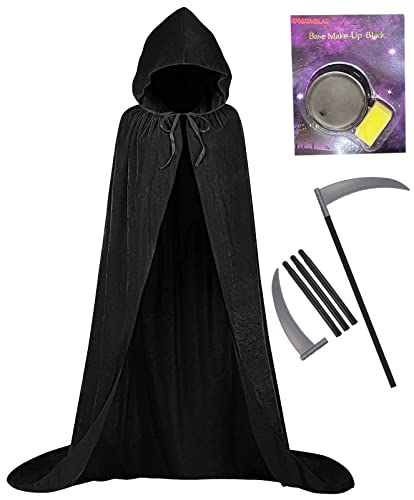 Capa con capucha labreeze de satén negro para disfraces de Grim Reaper