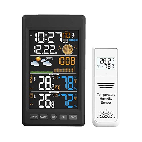 Wanduhr Digitale Wetterstation mit Außensensor, Home Wireless Multifunktionales Thermometer Hygrometer Wecker Leicht zu lesende Anzeige