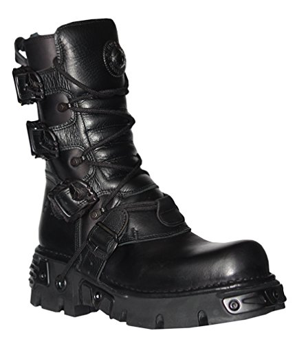 New Rock Unisex Black Leather Biker Metallic Reactor Boots - M.391-S182