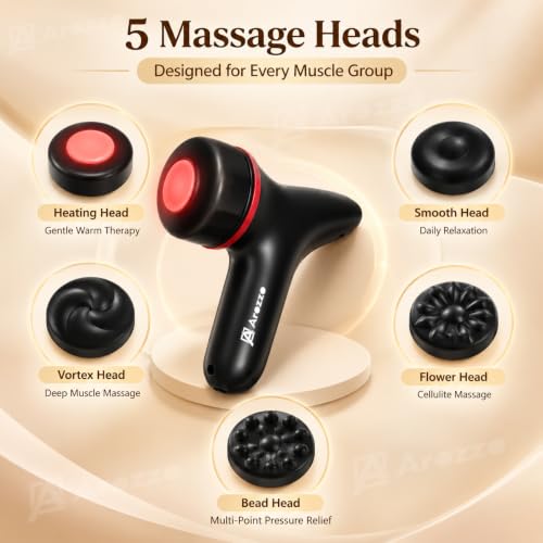 Image of AROZZO Electric Percussion Massager for Body - Portable Deep Tissue Massager with 5 Speeds & 5 Attachment Heads for Back, Neck, Shoulder, Legs & Feet, Muscle Relaxation & Stress Relief