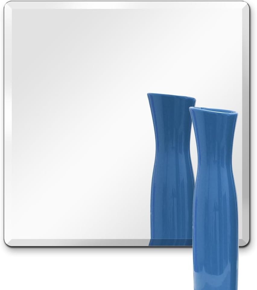 Dulles Glass 30" x 30" Square Mirror for Wall, Frameless Square for Bathroom, Bedroom, Farmhouse, Entryway or Wedding (Hooks Included)