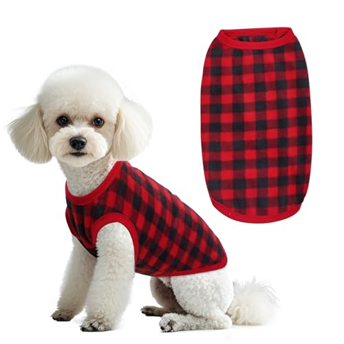 Topbuti Dog Fleece Sweater for Small Dogs Christmas Buffalo Plaid Pet Clothing Warm Soft Dog Winter Clothes Pet Pullover Jumper for Cats Puppy (Small, Plaid)