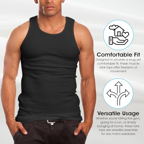 Mens A-Shirt Ribbed Tank Top, Cotton Undershirt, 3-Pack Shadow(Black, White and Grey)4