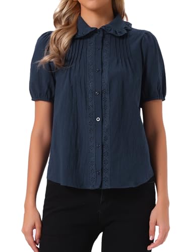 Chemisier col claudine en coton Allegra K pour femme style vintage