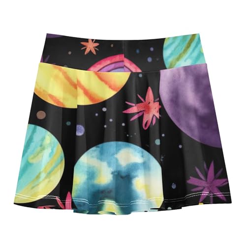 Floral Athletic Shorts for Girls Skorts Tennis Skirts Kids Flowy Skirt Colorful Watercolor Planets 4t2