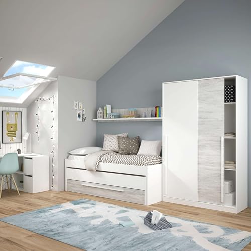 Habitdesign Cama Nido Juvenil, 2 Camas + Cajon + Estante, Cama Infantil, Acabado en Blanco Artik y Blanco Velho, Medidas: 199 cm (Largo) x 96 cm (Ancho) x 65 cm (Alto) - imagen 8