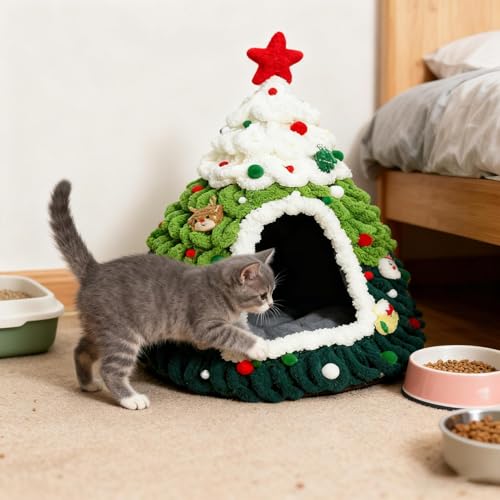 Camas para gatos de diseño navideño que alivian el frío de mascotas pequeñas 8