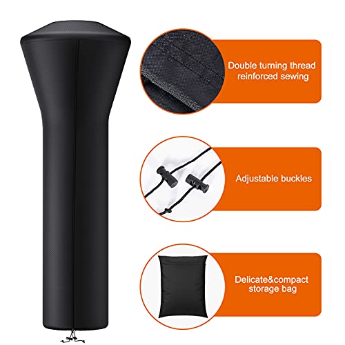 BROSYDA Patio Heater Covers for Outdoor with Zipper Store Bag Heavy Duty 420D Waterproof Snow Proof, Dust-Proof Stand up Outdoor Round Patio Heater Covers Black (33.5X18.9X88.9 in)