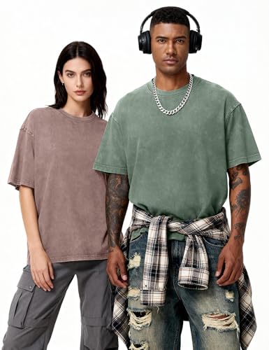 Image of Eiscntd Mens Oversized T-Shirts Heavyweight Cotton Vintage Unisex Baggy Tee