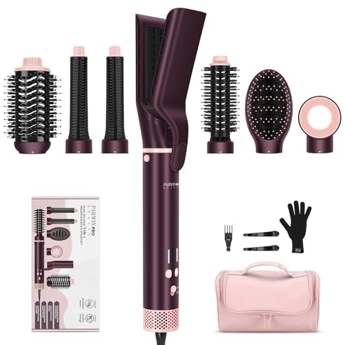 7-in-1 Hot Air Styler, PARWIN PRO BEAUTY Travel Dual Voltage MaxAIR 2.0 Multi-Styler Set, 110,000RPM High Speed Hair Dryer Brush with Air Hair Straightener, 1.1 Inch Auto-Wrap Curlers, Jasper Plum