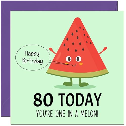 80th Birthday Card One in a Melon Birthday Card for 80 Year old Eighty Eightieth