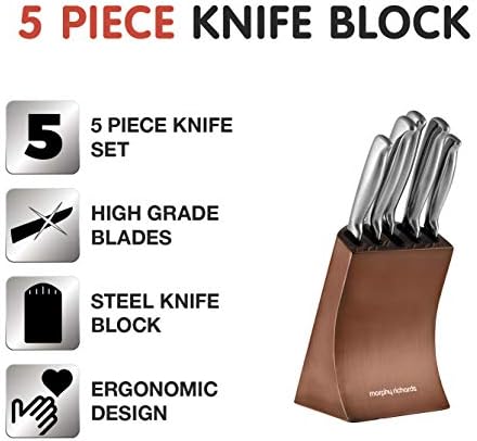 Morphy Richards Accents 974819 5 Piece Knife Block with High Grade Polished Stainless Steel, Copper
