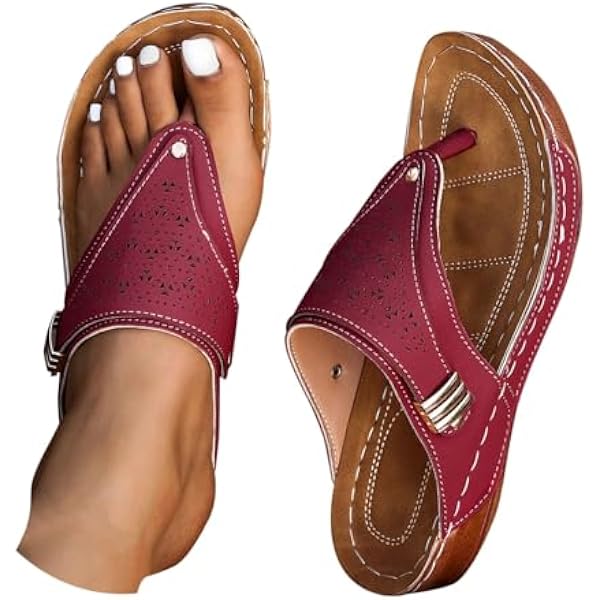 Arch Support Flip Flops damskie sandały na koturnie stringi ortopedyczne antypoślizgowe damskie suwaki na co dzień miękkie letnie buty na plażę wakacje, Czerwony, 40 EU