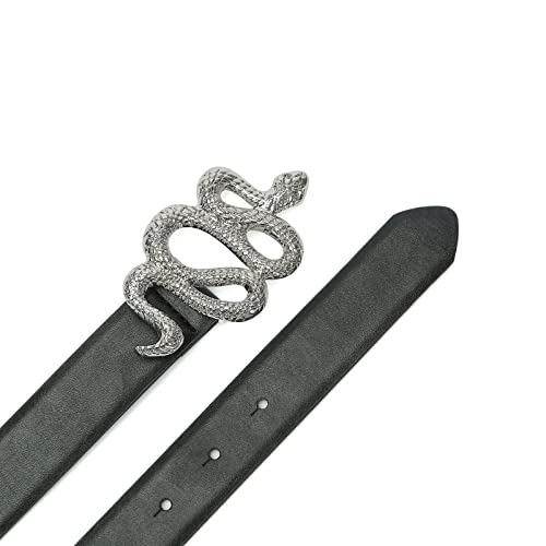 Earnda Fashion Designer Black Belts For Women's Jeans Snake Buckle Ladies Faux Leather Waist Belt Silver X-Small #TOP3