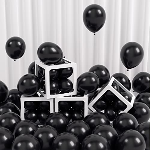 FOTIOMRG 120pcs 5 inch Black Balloons Small Latex Party Balloons Helium Quality for Birthday Graduation Baby Shower Fathers Day Halloween Party Decorations (with Black Ribbon)