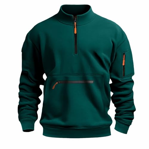 Sudadera táctica tipo cargo para hombre, con cremallera de 1/4, cuello de cremallera de 1/4, manga larga, para otoño e invierno, ropa deportiva al aire libre, Verde tirando a negro, 5XL