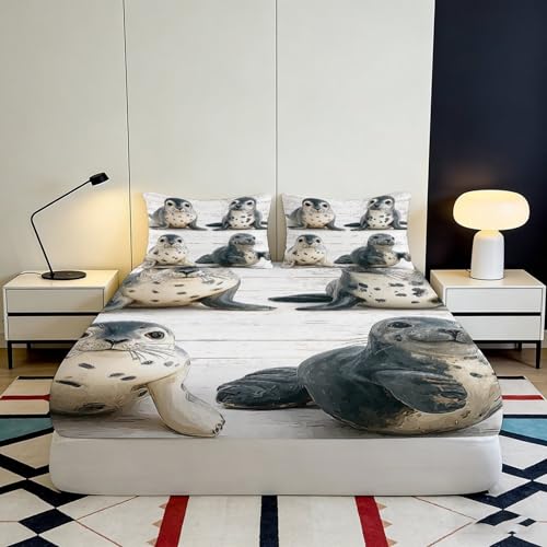 Drap housse phoque 3D microfibre bois blanc et protège-matelas 90x200cm