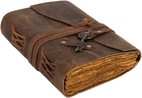 Naturals Export Vintage Leather Diary With Key, Leather Bound Journal For Boys & Girls, Large Writing Notebook 200 Handmade Pages With 5 * 7 Inch Size #TOP1
