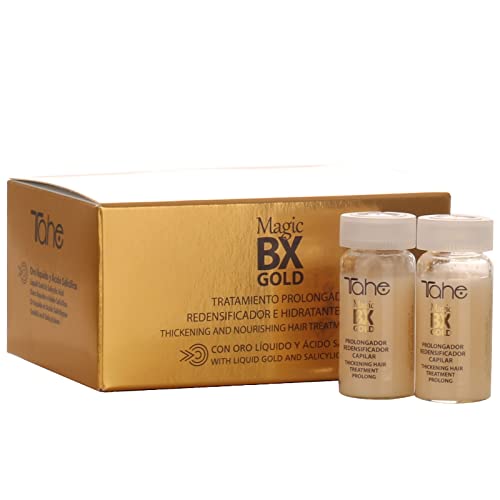 Tahe Magic BX Gold Tratamiento Capilar Redensificador Hidratante de Larga Duración, Caja de 5 Ampollas 10 ml. Brillo Infinito, Melena Densa, Suavidad Extrema Cover