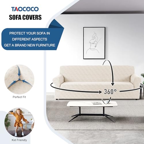 Image of TAOCOCO 4 Seater Sofa Slipcover, 1Piece Soft Fitted Oversized Couch Cover Washable Large Sofa Cover with 2PCS Throw Pillow Covers, Jacquard Furniture Protector for Pets Dog(4 Seater,Beige)