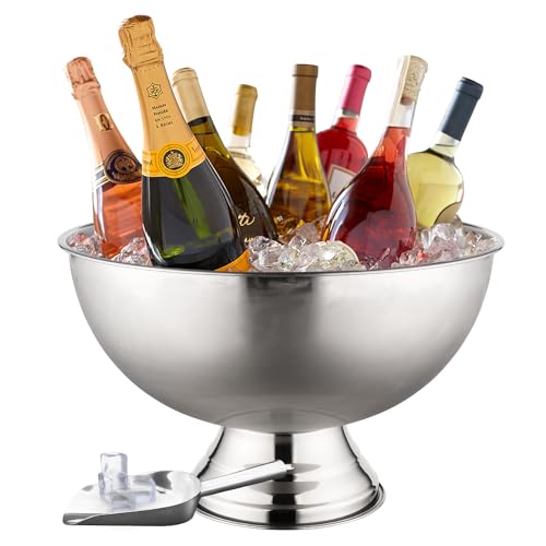 Premium 12L Large Ice Bucket for Parties – 16"x16"x10" Silver Stainless Steel Beverage Tub with Scoop – Insulated Ice Bucket for Cocktail Bar, Beers & Champagnes – 1.77kg Drink Bucket for Celebrations
