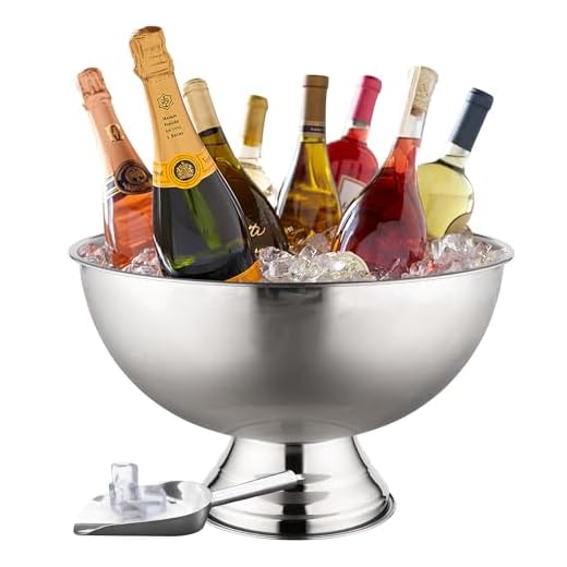 Glotime Premium Ice Bucket For Parties - Party Sized 12L Beverage Tub With Scoop - Silver Stainless Steel Ultimate Champagne Bucket For Celebrations- Insulated Punch Bowl -Large Ice Bucket For Drinks