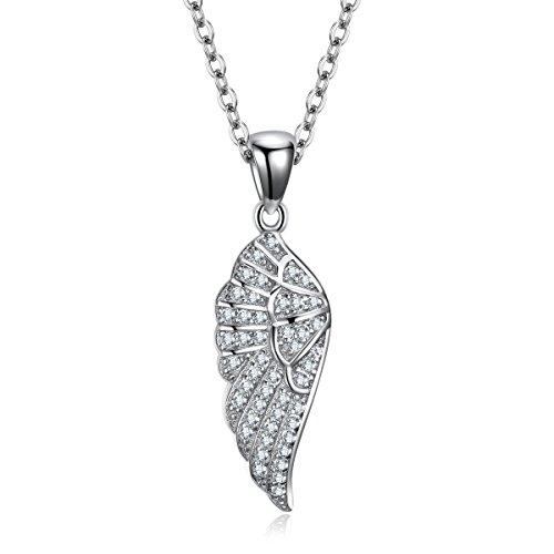 Kaletine Angel Wings Pendant Necklace Sterling Silver 925 Cubic Zirconia Adjustable Cable Chain 16in+2in Extender