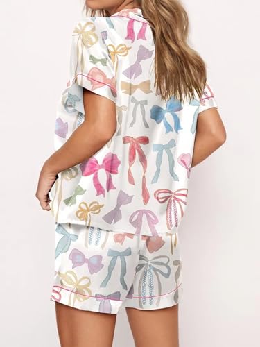 Image of VKEGNIO Womens Pajamas Set Short Sleeve Button-Down 2 Piece PJ Set Lounge Sleepwear Cute Graphic Tees PJ Set