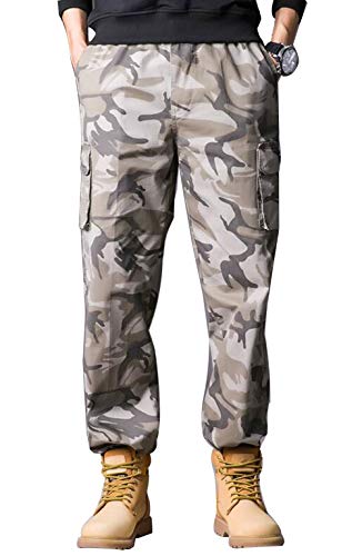 Men's Full Elastic Waist Camo Military Multi Pockets Casual Will Camouflage Cargo Pants Trousers2