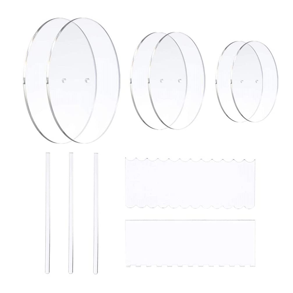 DOITOOL Set de 11 Disques Ronds en Acrylique pour Gâteau Grattoirs et Outils de Décoration, Accessoire Transparent Pâtisserie Découpe Précise