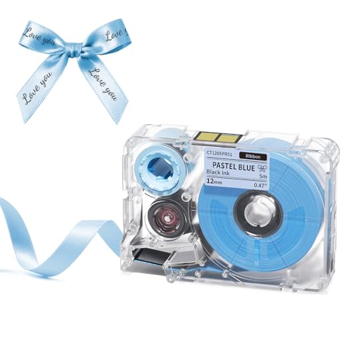 Phomemo A30 P15 Exclusive Embellish Black Text Print on Light Blue Satin Ribbon Fabric Ribbons for Gift Wrapping Wedding Bouquets DIY Crafts Valentines Day Party Decor 12mm x 5m 1 Pack