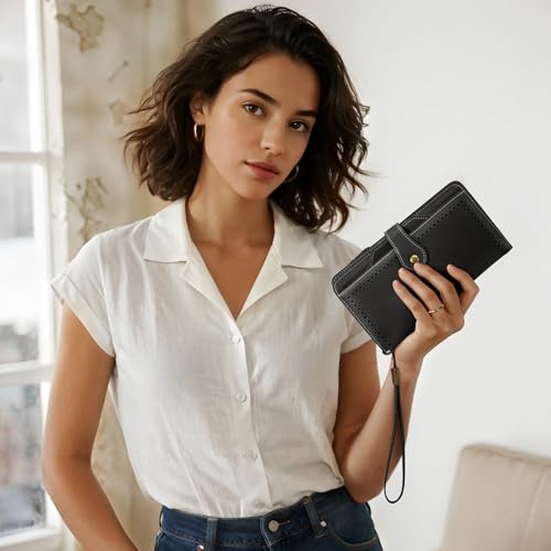 S-ZONE Women's Wallet RFID Blocking Small Purse with Card Slots Classic Wristlet Bag Removable Card Holder3