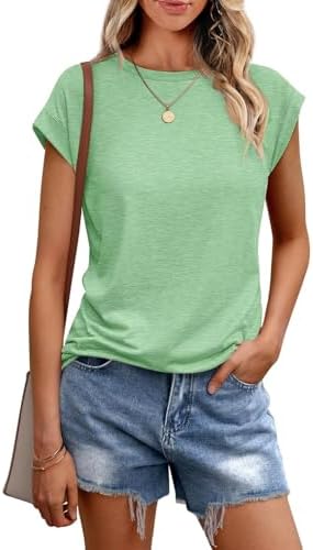 Cuptacc Tshirt Damen Sommer Rundhals Kurzarm Tops Business Outfit Basic | Rundhalsausschnitt,Kappenärmel,Lockere Passform,Leicht und Luftig Stoff,Alltagstauglich,Unkomplizierter Sc