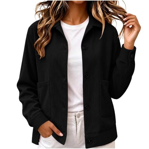 Gumipy Womens Corduroy Jacket Button Down Shirt Long Sleeve Cropped Coats - image 1