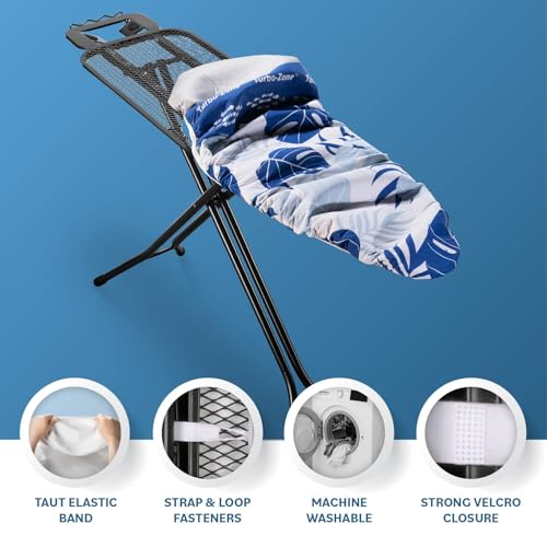 Bartnelli Replacement Ironing Board Cover for Pro Luxury Models 51\"x19\" (Models-1105, 1205) Made in Europe with New Patent Technology Featuring Park & Turbo Zone, EZ Iron Glide Zone (Blue Flowers) - Thumbnail 6