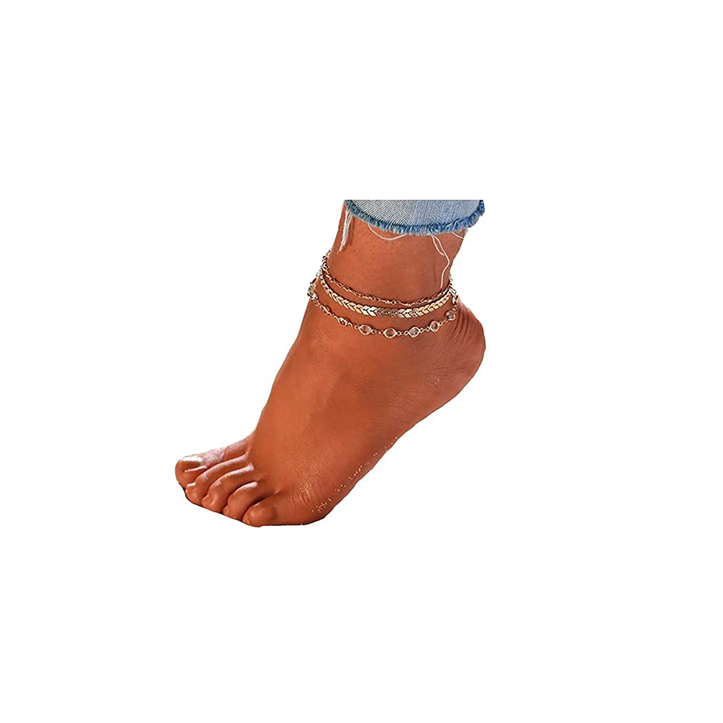 KASTWAVEThree Layer Anklet, Cool in Summer Round Beads Small Leaf Fringe Footwear Ladies and Girls