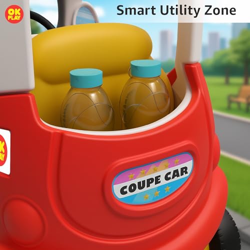 Image of OK Play Mister Cozy Coupe Ride On Car for Kids | Four Wheel Push On Ride | footrest Support | Backrest | Easy Grip | Horn | Assembled Coupe Car | Indoor Outdoor Ride | Safe & Fun Activity Toy