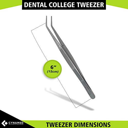 Cynamed Premium Dental College Tweezer Tools-Stainless Steel With Curved Serrated Tip Multipurpose Forceps For Oral Care Denture Teeth Cleaning (10 Pack) #TOP2
