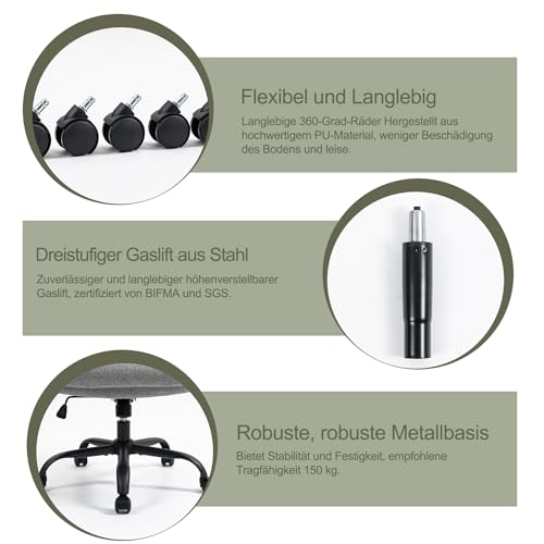 CASTLOVE Ergonomischer Bürostuhl - Schreibtischstuhl mit Rückenlehne - Hochklappbare Armlehne - Hohe Rückenlehne - Höhenverstellbar - Wippfunktion (Bürostuhl Stoff Grau Max. 150 kg)