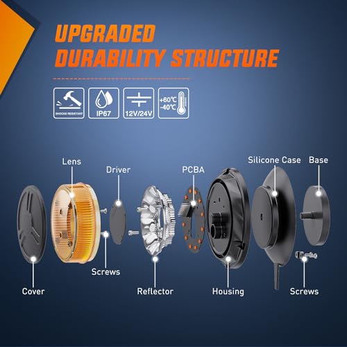 Image of Nilight Amber Beacon Light 12V-24V Aluminum Base Flashing Safety Warning Lights Permanent & Magnet Mount LED Emergency Rotating Strobe Light for Forklift Truck Tractor UTV Snow Plow, 2 Years Warranty | 12V-24V Aluminum Base Permanent & Magnet Mount LED Emergency Rotating Strobe for Forklift Truck Tractor UTV Snow Plow