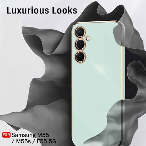 Image of TheGiftKart Luxurious Golden-Plated Back Cover Case for Samsung Galaxy M55 / M55s / F55 5G | Raised Lips for Camera & Screen Protection | Stylish Back Case for Samsung M55 / M55s / F55 5G (TPU, Green)