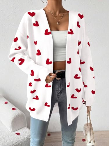 Image of Womens Cute Heart Cardigans Oversized Long Sleeve Open Front Knit Sweaters