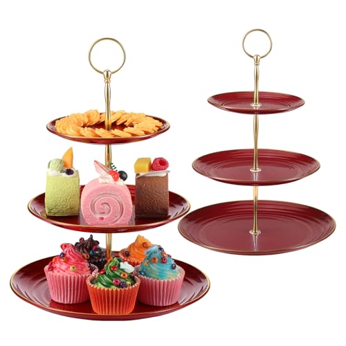 TsunNee 2-Pack 3-Tier Cake Stand Cupcake Holder, Dessert Plates Cakes Fruit Cookie Candy Display Tower Serving Platter, Pastry Tiered Serving Tray for Wedding Birthday Tea Party Chiristmas