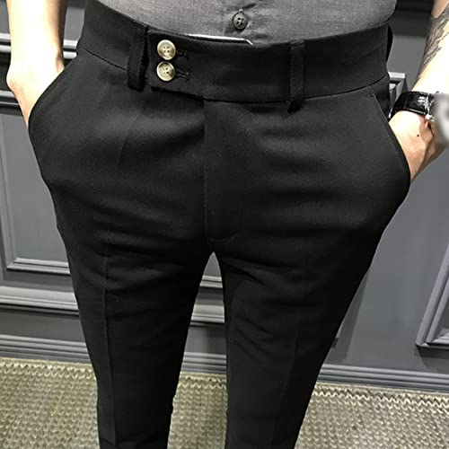 DGHM-JLMY Men's Slim Casual Trousers British Cropped Pants Stretch Cropped Skinny Pants Business Pants Ankle Dress 5
